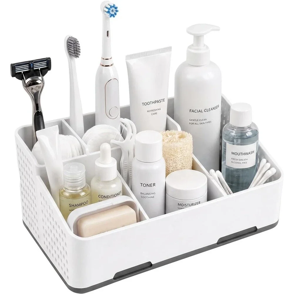 Bathroom Toothbrush Holder Countertop Organizer with Drainage Charger Storage